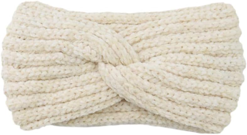 Lurrose Knitted Winter Headband Cross Head Wrap Woolen Yarn Hair Band Elastic Ear Warmer Headdress for Sports Makeup (White)
