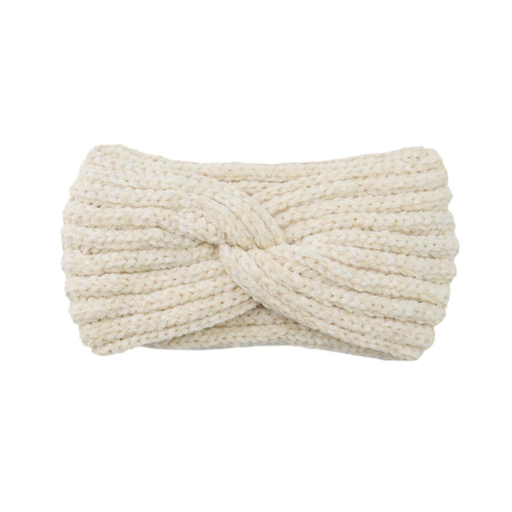 Lurrose Knitted Winter Headband Cross Head Wrap Woolen Yarn Hair Band Elastic Ear Warmer Headdress for Sports Makeup (White)