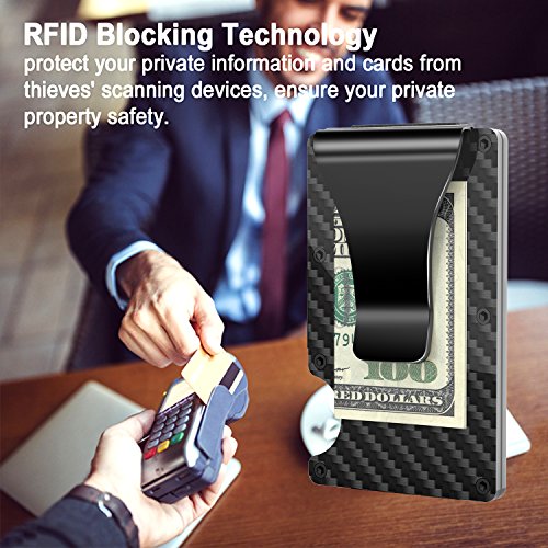 Slim Wallet Money Clip, Minimalist Carbon Fiber RFID blocking Credit Card Holder Front Pocket Wallet Business Bank Card Holder for Men and Women (Carbon Fiber)