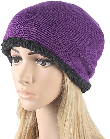 ALLMILL Unisex Thick Slouchy Knit Caps Fall/Winter Skull Hat Soft Fleece Lined Beanies (Purple)