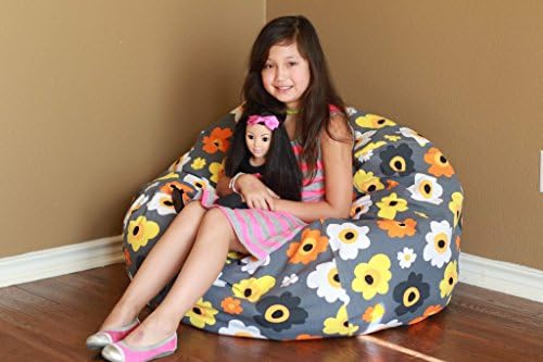 Kenko Comfort 38” EXTRA LARGE - Stuffed Animal Storage Bean Bag Cover, Organizer for kids Plush, Jumbo & Cuddly Toys with Extra Long Zipper and Premium Canvas by Available in 5 Pattern (Grey Floral)
