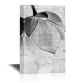 Black and White Canvas Wall Art - Lotus Flower Petal on Vintage Background - Gallery Wrap Modern Home Art | Ready to Hang - 12x18 inches