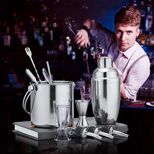 PIVFEDQX 10-teiliges Cocktail-Shaker-Bar-Werkzeugset Edelstahl-Barkeeper-Kit mit 1,2-l-Eiskübel, doppelt messbarem… – Bild 3