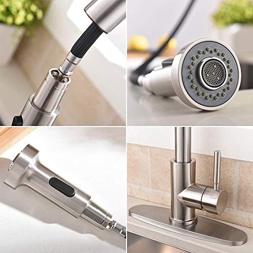VCCUCINE Commercial High Arc Stainless Steel Single Handle Pull Down Sprayer Brushed Nickel Kitchen Sink Faucet,Pull Out Kitchen Faucet with Escutcheon - Thumbnail 6