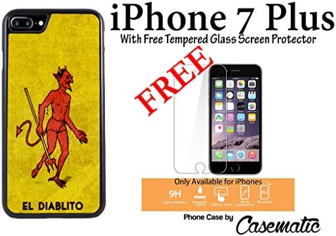 iPhone Case Mexican El Diablito El Loteria Plastic Black Phone Case For Apple iPhone 7 Plus With Free .33 mm Premium Tempered Glass Screen Protector by Casematic