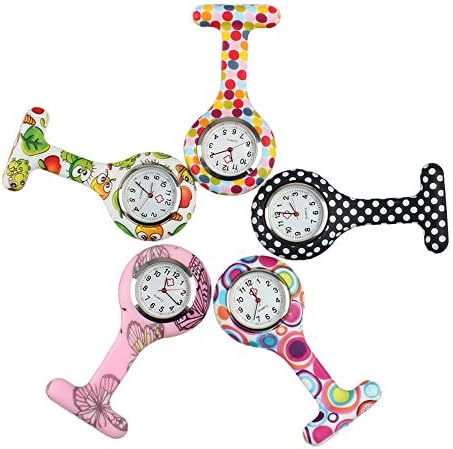 NURWAT Silicone Nurse Doctor Medical Brooch Analog Quartz Fob Pocket Pin Watch (Pack of 5)