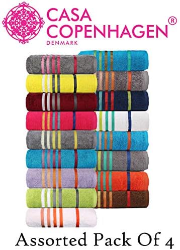 Casa Copenhagen 500 GSM 100% Combed Cotton Exotic Designer Bath Towel (75x150cm) Set of 4 Pcs - Assorted Colour