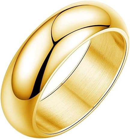 Tupai Womens Mens 7MM Stainless Steel Classic Plain Wedding Band Ring Polished Charm Gold Size 7-13 (10)