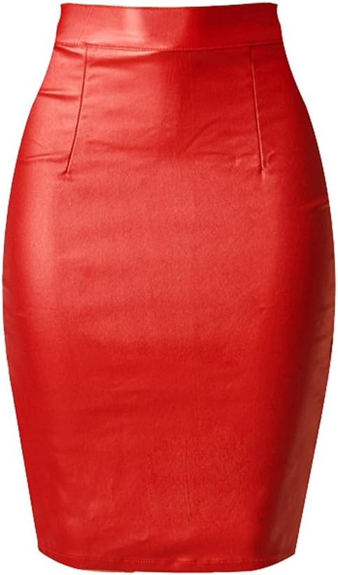 YiLianDa Womens Faux Leather Ladies Bodycon Stretch Wet Look Pencil Fitted Midi Skirt