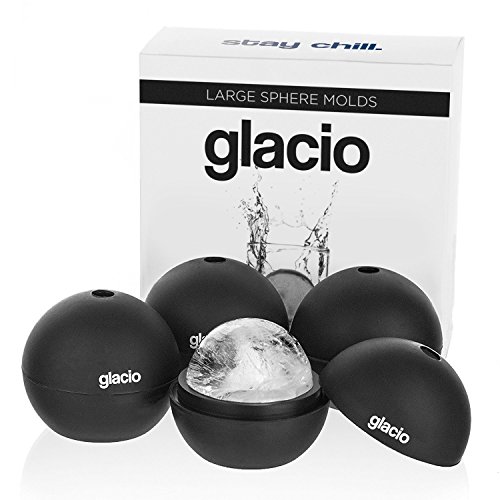 glacio Round Ice Cube Molds - Whiskey Ice Sphere Maker - Makes 2.5 Inch Ice Balls - 4 Pack