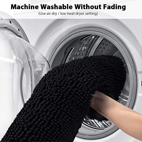 Secura Housewares Soft Microfiber Bathroom Rugs, 20 x 32 Inches Non Slip Bath Mat for Door, Bathroom & Kitchen with Water Absorbent, Machine Washable (Black)