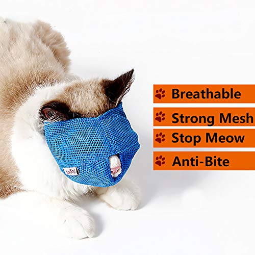 1pc Breathable Cat Mouth Cover Cat Muzzle Breathable Mesh Pet Muzzle Grooming Kitty Mask Anti Biting and Chewing Anti-Meow(Blue Size:L)