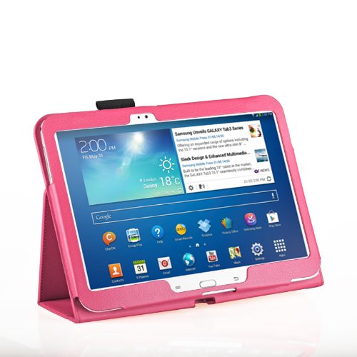 Manvex Slim and Compact Leather Folio Case Cover with stylus holder for the Samsung Galaxy Tab 3 (10.1 inch) - Pink