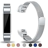 Maledan For Fitbit Alta HR and Alta Bands, Stainless Steel Milanese Loop Metal Replacement Accessories Bracelet Strap with Unique Magnet Lock for Fitbit Alta HR and Alta Silver Small