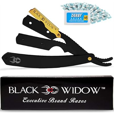 Barber Straight Razor, Professional Barber Straight Edge Razor - Barber Razor Compatible with Straight Razor Blade for Barber, Gold and Matte Black Straight Razor by Black Widow 1.5mm