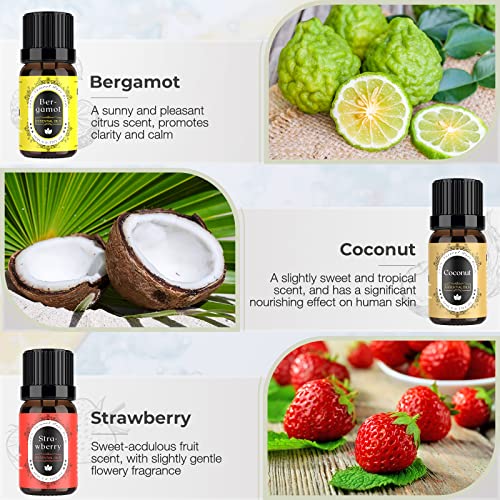 Fruity Essential Oils Set, 7 x 10ml/0.33fl.oz Premium Aromatherapy Oils for Diffusers, Humidifiers, Candle, Soap Bath Bomb Making, Fruit Fragrance Oils for Yoga, Massage, Skin, Room, Relaxing, Calming