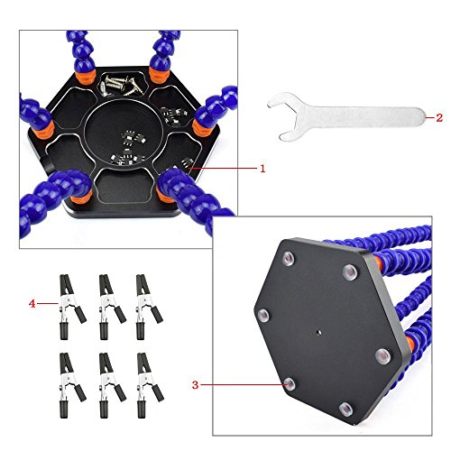 Soldering Helping Hands,Aolvo Third Hand Soldering Vise with Six Flexible Arms Non-Slip Metal Base Soldering Tool for Electronics Repair Jewelry Crafting Soldering Assembly Modeling, Hobby, Crafts - Thumbnail 2