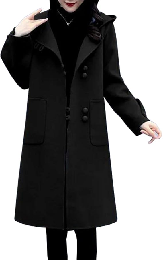 Amazon Co Jp ｓｅｍｏ１ｍｕｓ チェスターコート レディース アウター ロング ウールコート 秋冬 トレンチコート フード付き 防寒 ゆったり シンプル 通学 ブラック Xxxl 服 ファッション小物