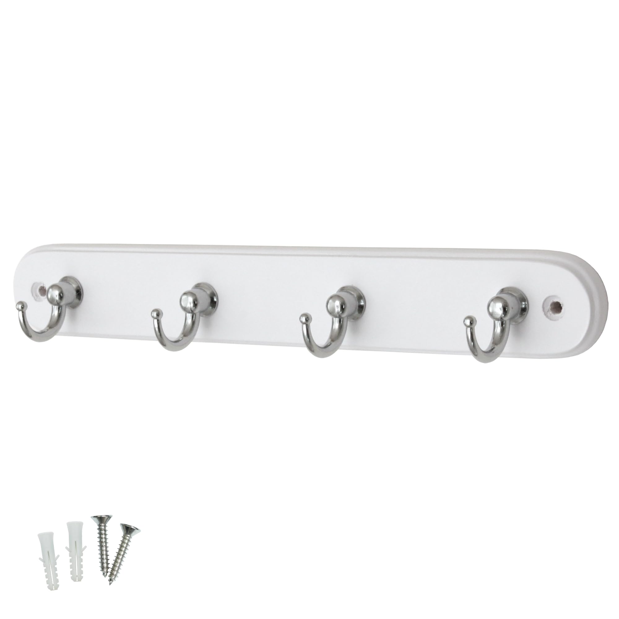 Keypak 4-Hook Wall-Mounted Key Tidy, Key Holder Organiser for Entryway Hallway Living Room, Chrome Hooks on White Board