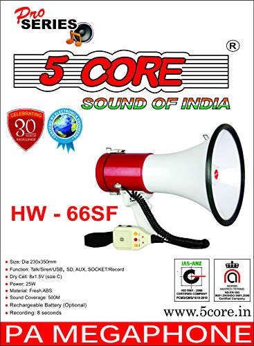 image for 5 Core Megaphones Speaker PA Bullhorn with Siren/Loudhailer - Ideal fo