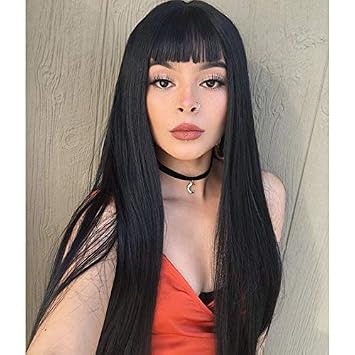 Wig With Bangs Entranced Styles 26 Inches Black Wig For Women