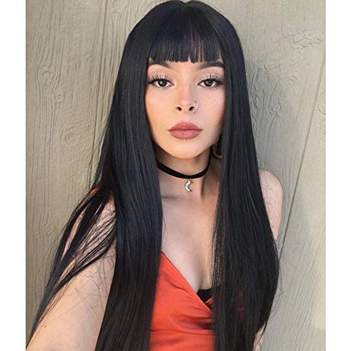 Entranced Styles Synthetic Long Black Wigs With Bangs Straight