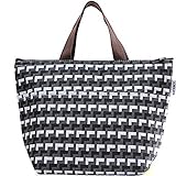 Eforstore Waterproof Picnic Lunch Bag Case Tote Reusable Bags Insulated Cooler Travel Zipper Organizer Box for Women Men Kids Girls Boys Adults (Grid Black&White)