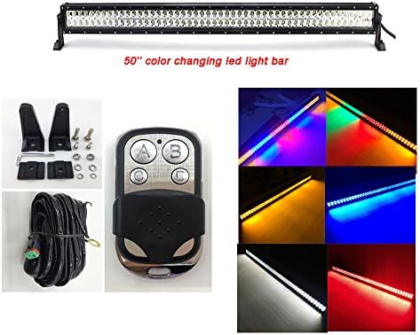 Vivid Light Bars 50 inch 288 W multi color led light bar amber flash light bar with wireless remote for off road vehicles. (White/Blue (Combo Beam))