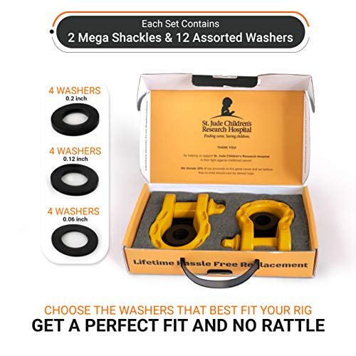GearAmerica Mega Duty D Ring Shackles Yellow (2 PK) | 68000 lbs (34 US Ton) Strength | 3/4" Shackle + 7/8 Pin + Washers| Securely Connect Tow Strap or Winch Rope to Jeep for Off-Road 4x4 Recovery - Thumbnail 3