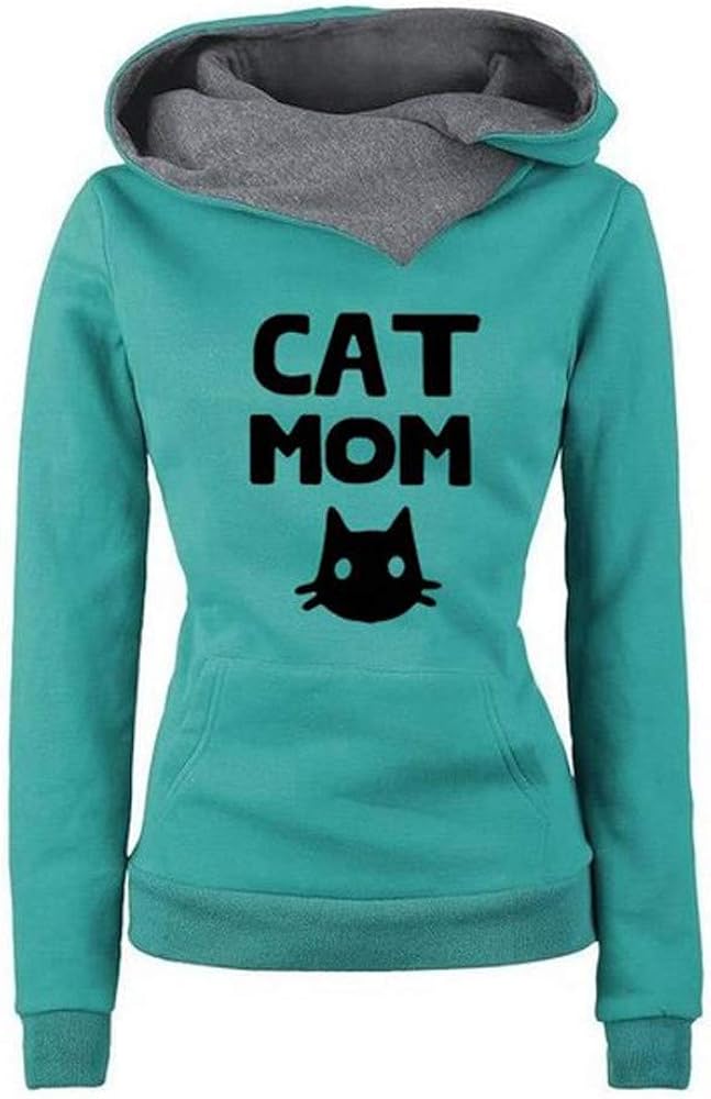 Womens CAT MOM Printed Long Sleeve Cute Hoodie Sweatshirt Pullover Tops Blouse at Amazon Women’s