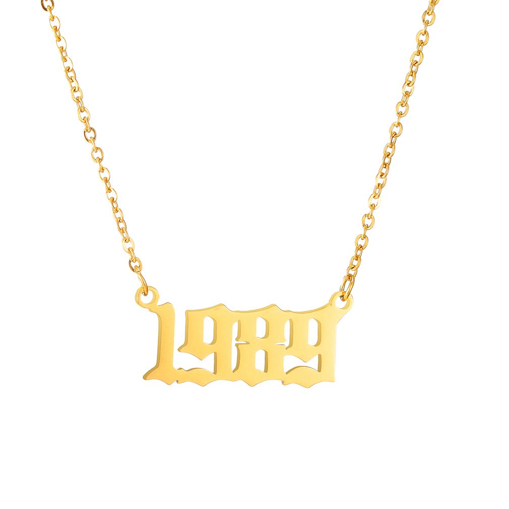 AFSTALR Birth Year Necklace Women Birthday Gifts Charm Friendship Jewellry for Girls Birthday Year Number 1989 Gold