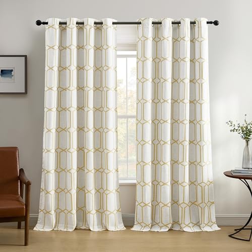 Elrene Home Fashions Kaiden Geometric Room-Darkening Window Curtain, Single Panel, 52 W x 95 L (1 Panel), Golden Yellow