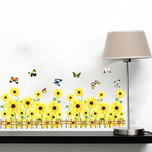 Amarillo Girasoles Adhesivo De Pared Mariposas De Linea