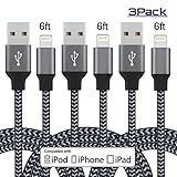 EverDigi 3Pack 6FT Lightning to USB Cable, Premium Nylon Braided Charging Cable Cord Compatible with iPhone 7/7 Plus/6/6s/6 plus/6s Plus, iPhone 5/5s/5c,iPad, iPod & More (Black)
