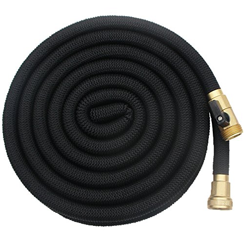 100ft Expandable Garden Hose - New Improved Flexible Water Hose with Heavy Duty Expanding Latex Core, Fabric Casing and 3/4 Solid Brass Connectors Fittings (100 FT)