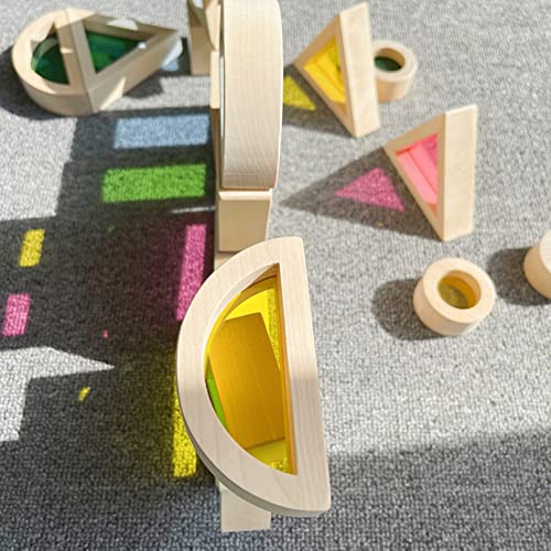 AM ANNA Rainbow Wooden Building Blocks for Toddlers 1-3, 24 Pcs Rainbow Stacker Stacking Game Construction Building Toys Set, Preschool Colorful Learning Educational Toys Boys & Girls
