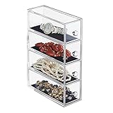 mDesign Fashion Jewelry Organizer Box for Rings, Earrings, Bracelets, Necklaces - 4 Drawers, Clear/Black