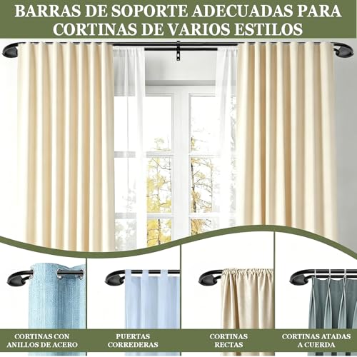 Barra Doble telescópica para Cortinas, Cortinero dobles para ventana, Barras de cortina Ajustable doble, Cortinero Dobles Negro para Salón, Dormitorio y Balcón (Nergo, 28-48‘’（0.7-1.2M）)