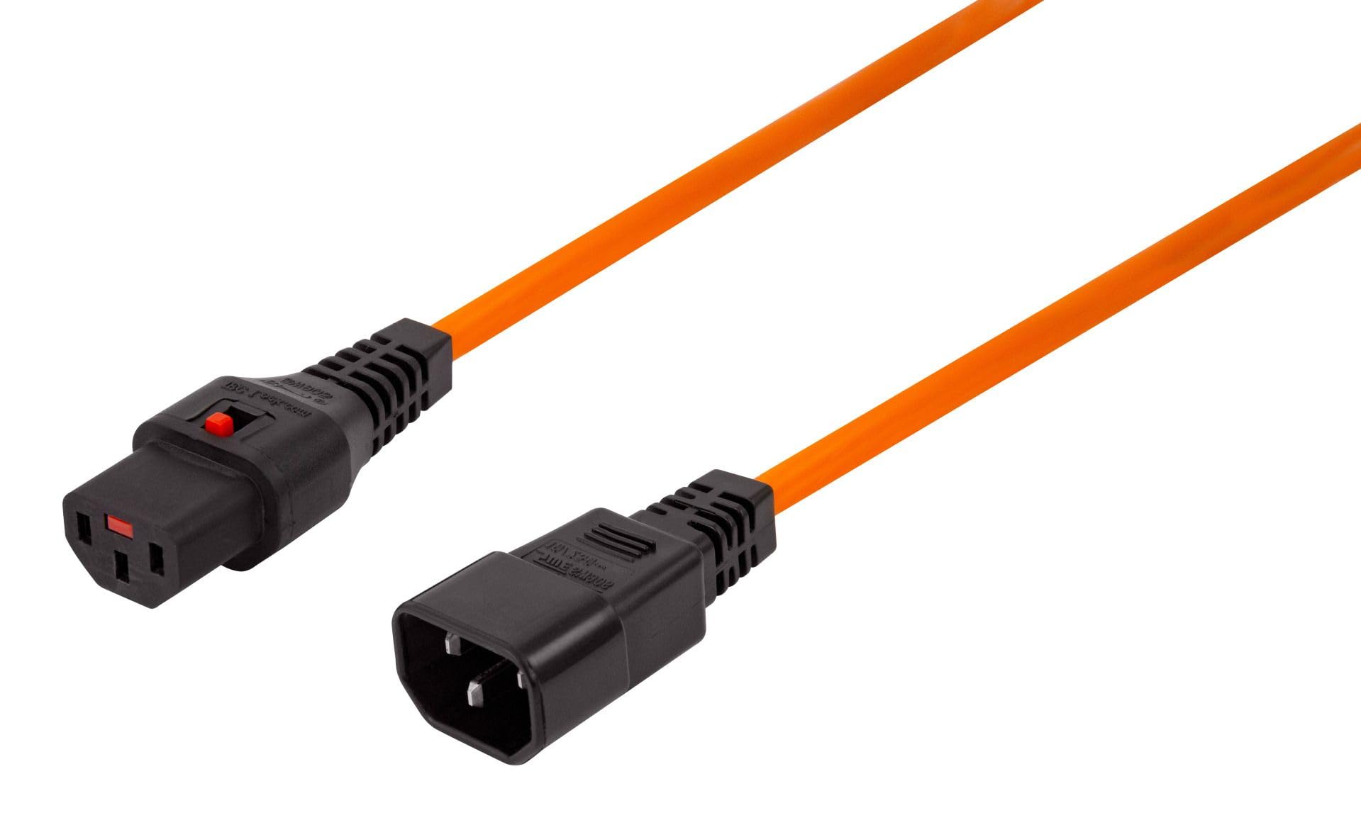 IEC LOCK IEC C14 to IEC C13 Locking Power Extension Lead Orange 3 Metres