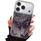 I-MGAE-IN-AR Compact Case for iPhone 17 Pro Butterfly Design,3D Diamond Camera Lens Protection Frame,Cute Soft Slim TPU Shockproof Protective Phone Cases Cover for Women Girls Aesthetic Black