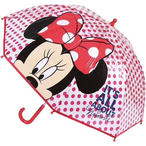 Parapluie Minnie Mouse - Ouverture manuelle - Couleur rouge - 100% POE avec armature en fibre de verre - Produit original conçu en Espagne