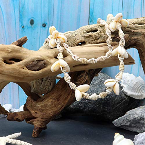 6 Long Seashell Necklaces for Women - Hawaiian Luau Lei Shell Necklaces with Genuine Cowrie Shells, Tiger and Nassa Shells - Luau Party Favors for Adults - Luau Theme Party Supplies