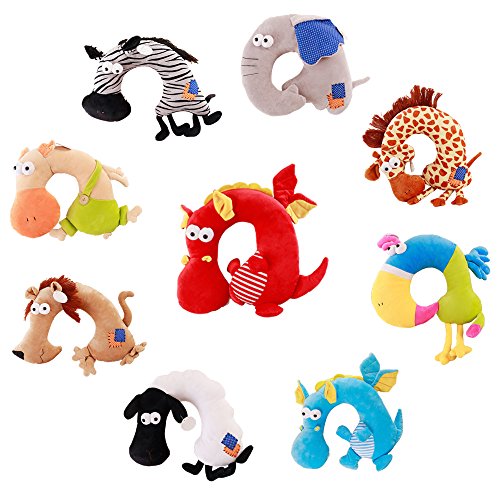 LUCKSTAR U-shaped Pillow - Soft & Small Cartoon Neck Pillow Comfortable Travel Pillow Animal Travel Neck Pillow Plush Toy Provides Relief and Support for Neck Pain Suit for Travel, Home (Blue Dragon)