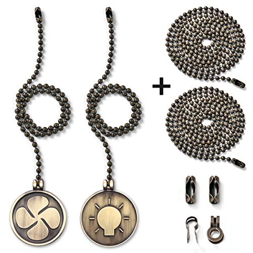 Ceiling Fan Pull Chain with 35.4 inches Extension, Kinghouse 2 pcs 13.6 inches 3.2mm Beaded Ball Fan Pull Chain Set including Beaded and Pull Loop Connectors (Bronze Oil Rubbed) - Thumbnail 6