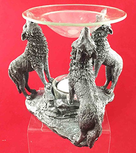 Three Wolves Werewolf Spirit Moon Rise Oil Burner Tart Warmer Aroma Scent Statue