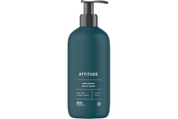 ATTITUDE Liquid Hand Soap, Made in Canada, EWG Verified, Plant and Mineral-Based, Vegan, Dermatologically Tested, Vegan, Pine