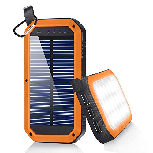 Solar Charger, Dostyle 8000mAh Portable Solar Power Bank External Backup Battery Pack 3 USB Ports Solar Phone charger with 21 LED light for iPhone, iPad, Samsung Galaxy & other Android Smart Devices