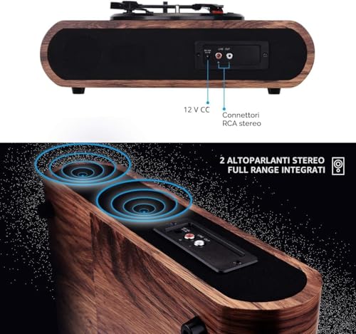 Vinyl Record Player with Built-in Bluetooth Speakers Vintage Style 3 Speed Vinyl Player Retro Portable Disc Player, RCA AM FM Headphone Jack, Walnut Wood
