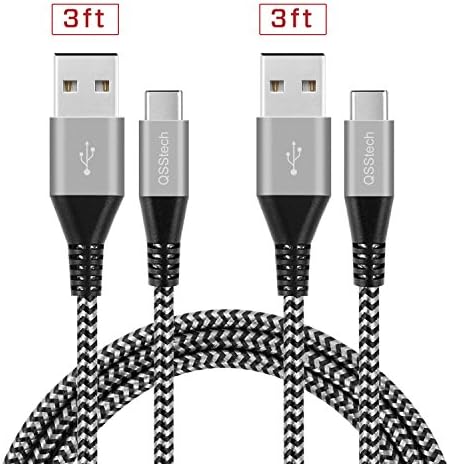 USB Type C Cable, QSStech USB C to USB 3.0 Cable 2PCS 3.3ft/1m Nylon Braided Cord USB Type A to C Fast Charger for Samsung Galaxy S8+,Macbook,Huawei,LG G6 V20 G5,Google Pixe (Black+Gray)