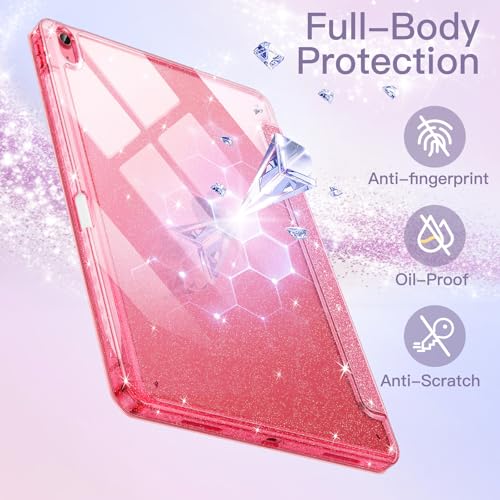 JETech Glitter Case for iPad (A16) 11th/10th Generation (2025/2022) with Pencil Holder, Cute Sparkly Slim Case for Boys and Girls, Shell Back Clear Sparkle (Pink)